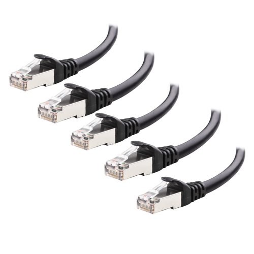 Cable Matters 10Gbps 5-Pack Snagless Short Shielded Cat6A Ethernet Cable 3 ft (SSTP, SFTP Shielded Ethernet Cable, Shielded Cat6 Cable, Cat 6 Shielded Network Cable) in Black