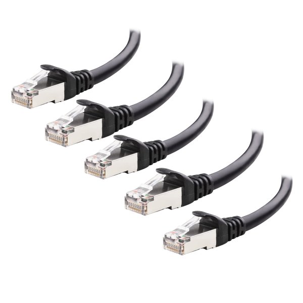 Cable Matters 10Gbps 5-Pack Snagless Short Shielded Cat6A Ethernet Cable 3 ft (SSTP, SFTP Shielded Ethernet Cable, Shielded Cat6 Cable, Cat 6 Shielded Network Cable) in Black