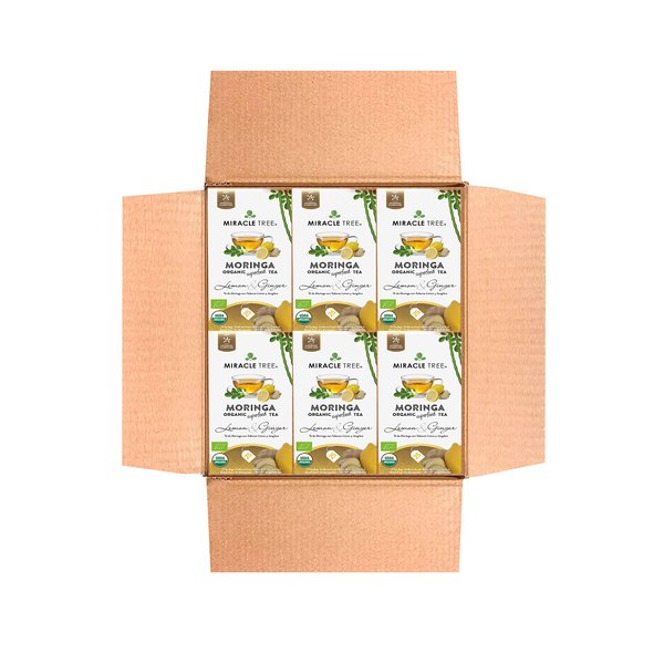 Miracle Tree - 6 Count of Organic Moringa Superfood Tea, 25 Individually Sealed Tea Bags, Lemon & Ginger (Keto, Detox, Energy/Immunity Booster, Vegan, Gluten-Free, Organic, Non-GMO, Caffeine-Free)
