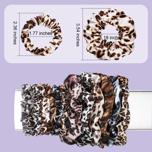 24 Pieces Satin Hair Scrunchies Silk Elastic Hair Bands Skinny Hair Ties Ropes Ponytail Holder for Women Girls Hair Accessories Decorations (Bright Colors, Leopard)