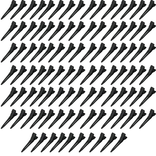 100 Pieces Single Prong Hair Clips, BetterJonny Black Section Hair Clips 1.75 Inches Curl Clips Metal Alligator Clips Hair Pins for Hair Salon Hair Extensions