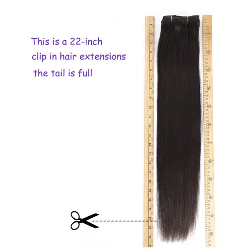 QueenYoung Clip in Hair Extensions Real Human Hair 9pcs 130g Jet Black Hair Extensions Straight Natural Soft Thick Remy Extensions Straight Clip in Hair Extensions Human Hair 22inch Jet Black Color