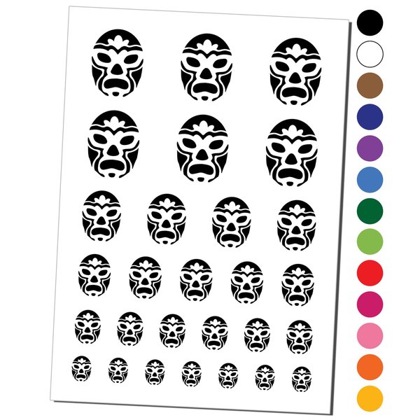 Luchador Mexican Wrestler Mask Lucha Libre Temporary Tattoo Water Resistant Fake Body Art Set Collection - Black (One Sheet)