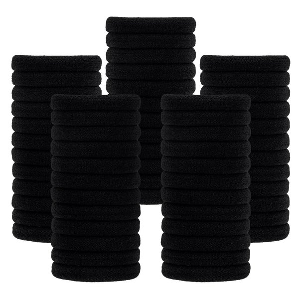60PCS Black Hair Ties for Women Girls, 2 Inch in Diameter, Cotton Seamless Thick Black Hair Band, Elastic Hair Ties No Damage Ponytail Holder (1cm Black)