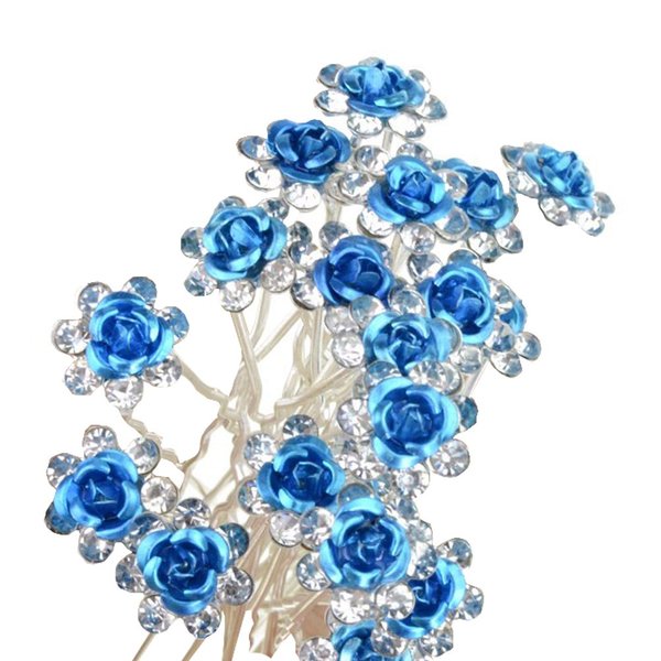 20pcs Crystal Rose Flower Wedding Bridal Hair Clips Pins Bridesmaid Jewelry Hair Accessories for Women Party Banquet, Blue