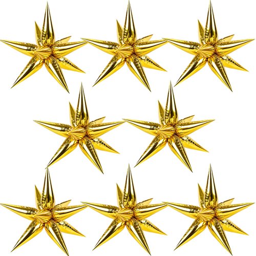 Shindel Gold Star Balloons, 96PCS Spike Starburst Balloons 12 Point Foil Explosion Balloons for Birthday Graduation Wedding Baby Shower Bachelorette Party Decorations
