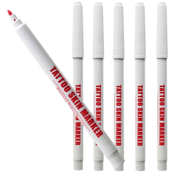 ELEMENT TATTOO SUPPLY - Bold Tip Purple Body Marker Pens for Skin Tattoo Stencil - Thick Line Precision - Disposable for Stencil - Dot Markings -Body Piercing - Freehand 5 Markers