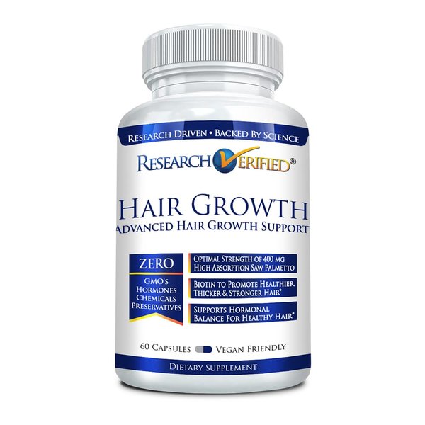 Research Verified Hair Growth Support - with Biotin, DHT Blockers & Vitamins - Hair Growth and Hair Loss Prevention, 1 Bottle (1 Month Supply)