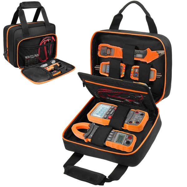 Carrying Case Compatible with Klein ET310/CL800/Breaker Finders & Fluke 323 - Electrician Tool Bag & Multimeter Case w/6Adj Straps & Mesh Pockets for Clamp Meters, GFCI/Voltage Testers (Bag Only)