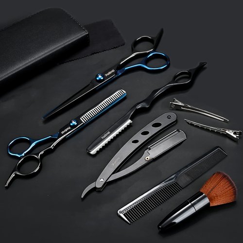 Barber Hair Cutting Scissors Set, Fozirut Professional Haircut Scissors Thinning Shears Straight Edge Razor Barber Accessories Hair Trimming Kit, Hairdresser Tools Haircutting Shears Pro for Men Women