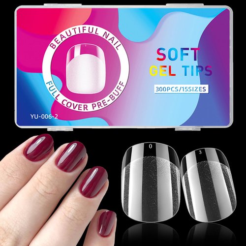 LuckForever 300pc XS Gel X Nail Tips Extra Short Round Square Fake Nails Clear Press on Nails Clear Soft Gel Nail Tips Full Cover Short False Nail Tip for Acrylic Nails Extension Press Nails Making