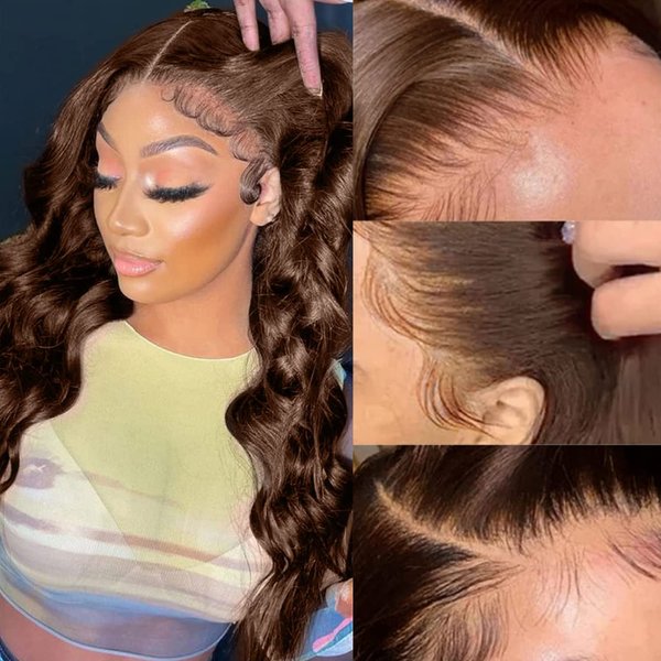 JISHUN Chocolate 13x4 Auburn Brown Body Wave Lace Front Wigs Human Hair Wigs HD Transparent Lace Front Wig glueless wigs 180% Density Brown Colored Glueless 10A Curly Human Hair Wigs