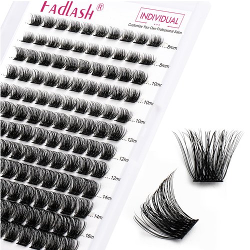 Lash Clusters DIY Eyelash Extensions 96 Clusters Lashes D Curl 0.07 Natural Individual Lash Extensions Mixed Tray False Eyelashes Soft & Strong Thin Band DIY at Home (F32-0.07D, 8-16mm)