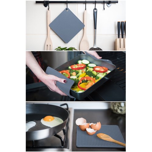 Q's Inn Silicone Pot Holders and Trivet mats Heat Resistant to 440°F to Protect Your Table and countertop Contains 4 Pieces 2 Round and 2 Squared