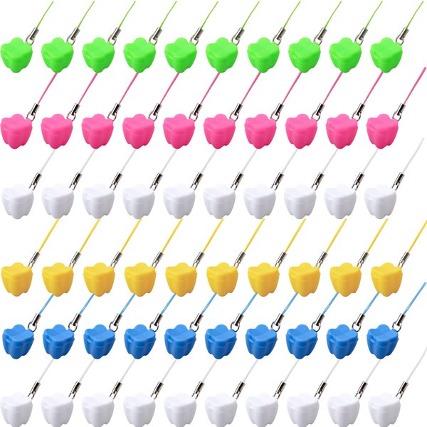 60 Pcs Plastic Tooth Savers Necklace Colorful Tooth Holders Tooth Necklaces Container for Kids Teeth Keepsake Theme Party Supplies Goodie Bag Fillers, 5 Colors