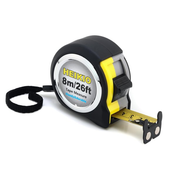 HEIKIO Tape Measure 26 Feet (8M), Double-Sided Metric and Inch Scale with Fractions, Retractable Measuring Tape with Magnetic Hook and Double Stop Buttons