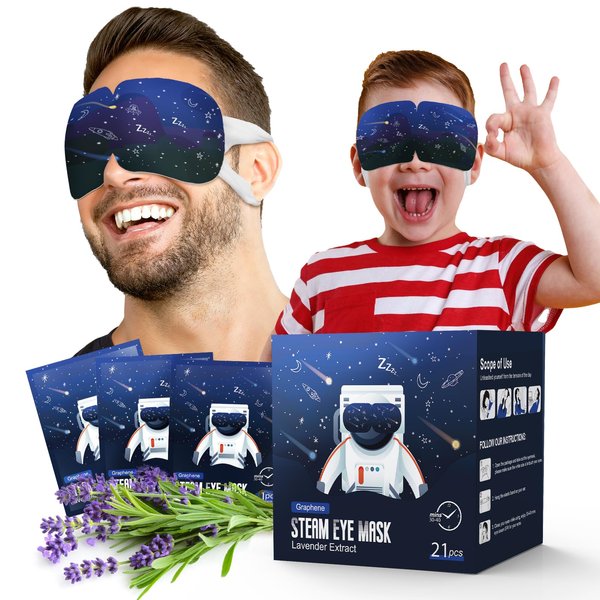 21 Packs Double Earloops Steam Eye Masks for Dry Eyes, Graphene Warm Eye Mask, Heated Eye Mask Reduce Puffiness & Dark Circles, Soothe Tired Eyes for Travel Essentials, Party Favors, Lavender