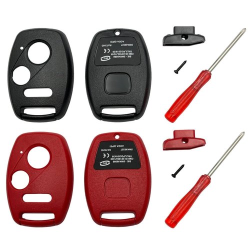 Key Fob Shell Case Replacement for Honda Accord Crosstour Civic Odyssey Fit CR-V CR-Z Key Fob Cover with Screwdriver (Black+Red)