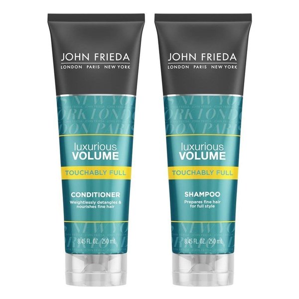 John Frieda Luxurious Volume Touchably Full Lightweight Shampoo and Conditioner Set for Natural Fullness, 8.45 Ounces, Volumizing Shampoo and Conditioner for Fine or Flat Hair