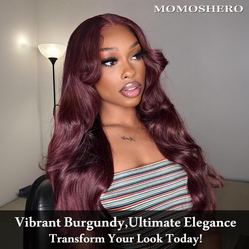 MOMOSHERO 99j Dark Burgundy Body Wave Human Hair 3 Bundles, 10A Sew In Wavy Weave Bundles Chic Dark Burgundy Color 100% Brazilian Virgin Remy Human Hair Soft Glossy #99j Red Wine Color 12 14 16 Inch