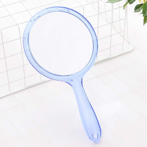 TOPYHL Makeup Hand Mirror, Double-Sided 3X 1x Magnifying Large Travel Handheld Mirror Cosmetic Mirror Acrylic Clear Finish Round Mirror (Blue)