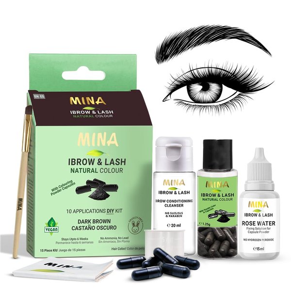 Mina ibrow & Lash Hair Color Dark Brown | Long Lasting (Stays upto 6 week) Natural Spot coloring and Hair Tinting Powder in Capsule, Water and Smudge Proof | No Ammonia, No Lead with Up to 10 Applications