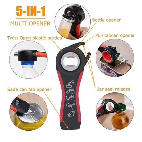 Jar Opener Bottle Opener for Weak Hands, Seniors With Arthritis 5 in 1 Multi Function, Silicone Handle, Elderly Sufferers, jar opener for seniors, lid opener