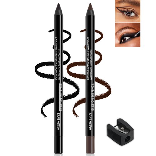 Gel Eyeliner Pencil-Black Brown Waterproof Smudgeproof Matte Gel Eyeliner Pencil with Sharpener,Fadeproof Eye Liner Tattoo Eyeliner Pen for Women Cat Eye/Smoky Eye Makeup,Thanksgiving Gift for Women