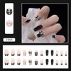 24Pcs Artificial Acrylic Fake Nails with Black Bow Pearl Designs, Press on Nails Square Medium Length, Full Cover Reusable Coffin False Nails, Women Glue on Nails Set, Stick on Nails for Nail Art