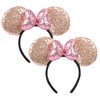 CHuangQi Mouse Ears Shiny Headbands 3D Bow (Pack of 2), Double-sided Sequins Hair Band for Birthday Party/Holiday Dress Up/Amusement Park (Pink Bow Champagne Ear)