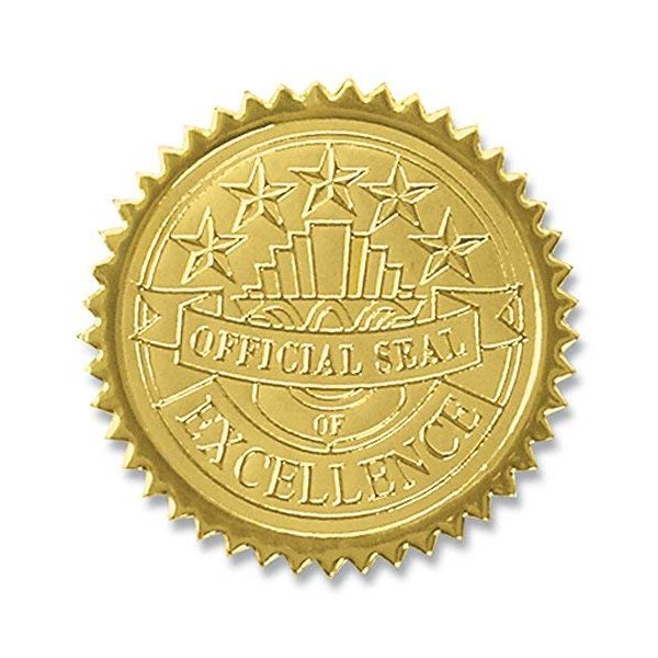 PaperDirect Official Seal of Excellence Embossed Gold Foil Certificate Seals, 2 Inch, Self Adhesive, 100 Count, Embossed Seals for Certificates, Achievement Award Stickers for School, Work, Diploma
