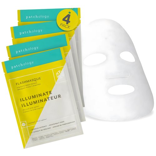 Patchology "Illuminating FlashMasque Facial Sheet Mask - Men & Women Face Masks Skincare Sheet for Brightening, Moisturizing & Hydrating Skin in 5 Minutes - Best Face Sheets Moisturizer (4 Count)