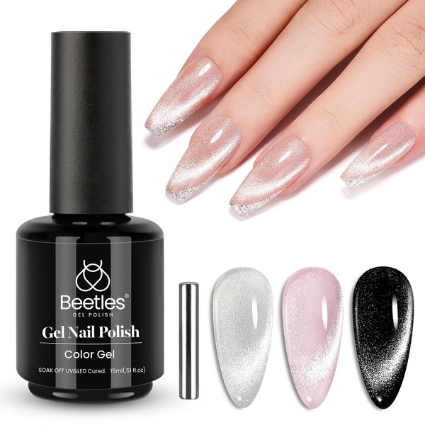 Beetles Cat Eye Gel Nail Polish 15ml Gel Polish Soak Off U V LED Nail Lamp 1 Color Silver Shimmer Velvet Gel Nail Polish Nail Art Manicure Salon DIY Home