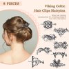 WILLBOND 8 Pcs Viking Celtic Hair Clips Vintage Celtic Knot Hairpins Retro Silver Alloy Hair Sticks Viking Metal Celtic Hair Barrette Jewelry Accessories for Women Girls Birthday Gifts