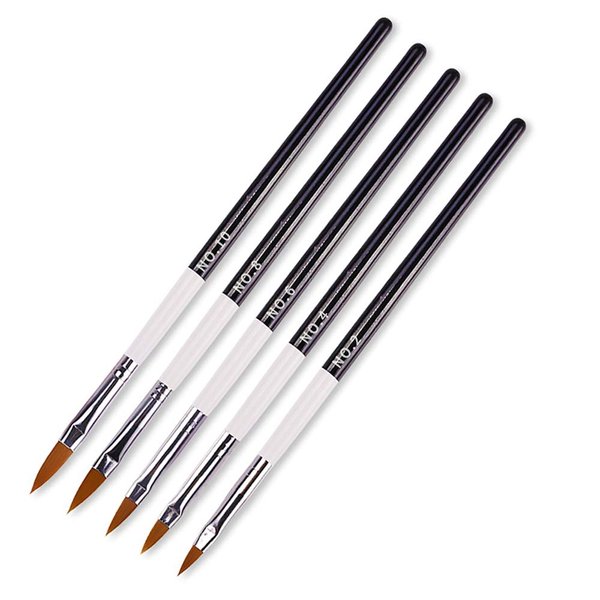 WOKOTO 5 Pcs Professional Acrylic Nail Brushes For Acrylic Application Uv Gel Builder Drawing Flower Nail Painting Pen Acrylic Brushes For Nails Kit Nail Carving Pen Nail Acrylic Brush (2/4/6/8/10#)