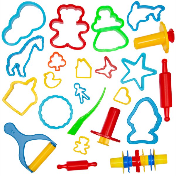 KIDDY DOUGH Tool Kit for Kids - Party Pack w/Animal Shapes - Includes 24 Colorful Cutters, Molds, & Accessories for Air Dry Clay & Dough