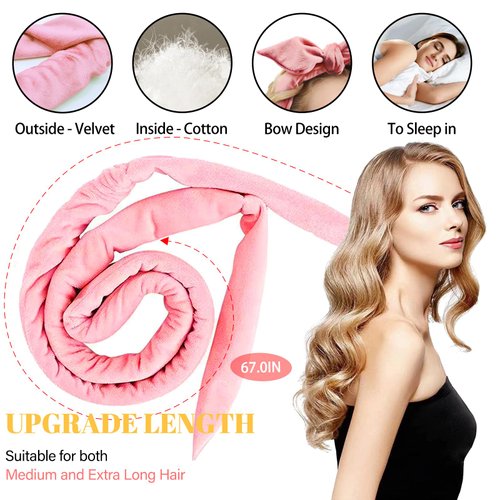 Hellodiy Heatless Curls Headband, Upgraded 67" Extra Long Heatless Curling Rod Headband Soft Heatless Hair Curler,Overnight Hair Curlers to Sleep In