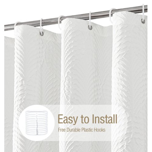 Gibelle White Shower Curtain for Bathroom, 3D Embossed Textured Fabric Curtain, Modern Farmhouse Chic Soft Cloth Set with Hooks, 72x72