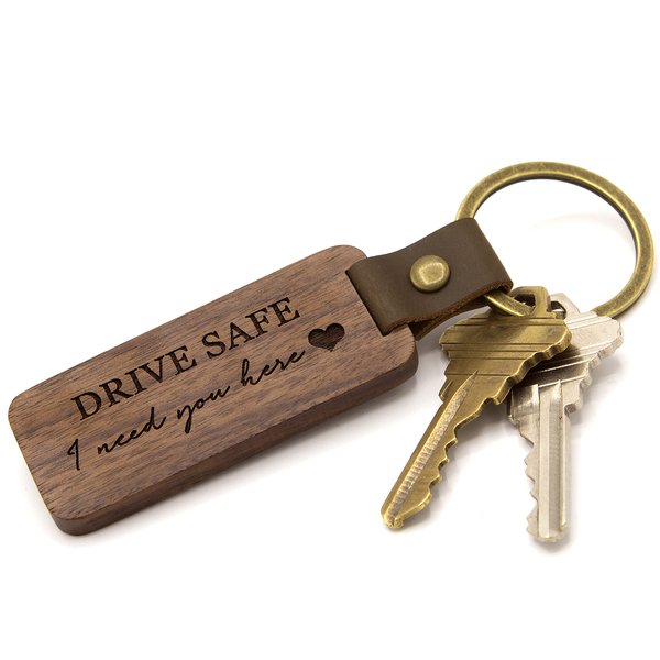 MUUJEE Engraved Wooden Keychain - Home Car Office Key Chain, 5th Year Wedding Anniv, New Driver Gift Ideas, Valentines Day Gift (Drive Safe)