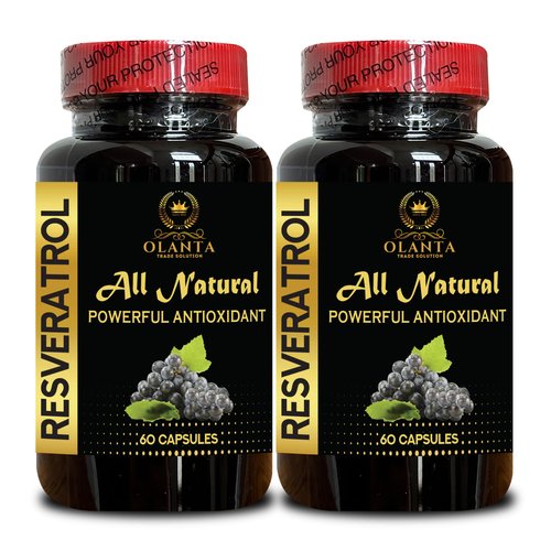 OLANTA TRADE SOLUTION Resveratrol 500mg – Energy and Vitality Boost, Sourced from Polygonum Cuspidatum, Non-GMO, Free Radical Defense, No Artificial Ingredients or Fillers – 2 Bottles 120 Capsules