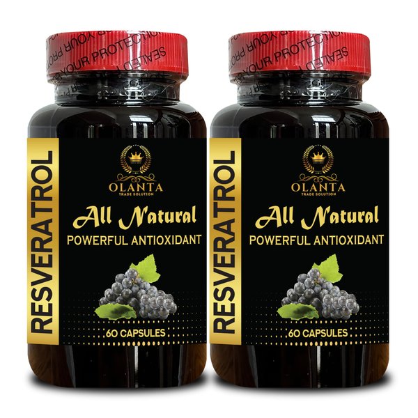 OLANTA TRADE SOLUTION Resveratrol 500mg – Energy and Vitality Boost, Sourced from Polygonum Cuspidatum, Non-GMO, Free Radical Defense, No Artificial Ingredients or Fillers – 2 Bottles 120 Capsules