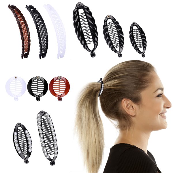 Aethland 11PCS Banana Clips Classic Clincher Combs Fishtail Hair Clip Pearl Hair Clip Ponytail Holder for Thick Fine Hair Interlocking Hair Styling Accessories for Women and Girls