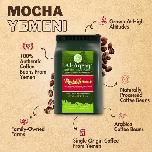 Whole Bean Coffee By Al-Aqeeq | Authentic Yemeni Coffee | Freshly Roasted Coffee| Coffee From Around The World| Arabica Coffee Beans| Whole Bean Specialty Coffee| Medium Roasted