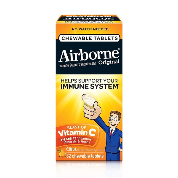 Airborne Citrus Chewable Tablets, 32 count - 1000mg of Vitamin C - Immune Support Supplement (Packaging May Vary) ( Pack of 3)
