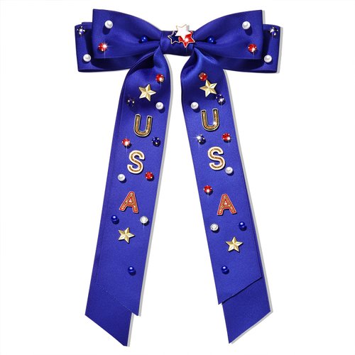 Boderier 4th of July Hair Bows for Women USA Stars Hair Bow Clips Jeweled Patriotic Ribbon Hair Clips Independence Day Hair Accessories Fourth of July Party Favors USA Star Blue