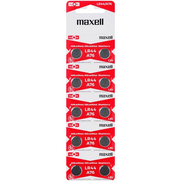 Maxell LR44 (A76) Batteries, 10 Count (775011)