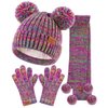 SENPUKI Kids Winter Hat Gloves Scarf Set, Girls Toddler Children Beanie with Pom Knit Neck Warmer Gaiter Mittens Fleece Lined Set