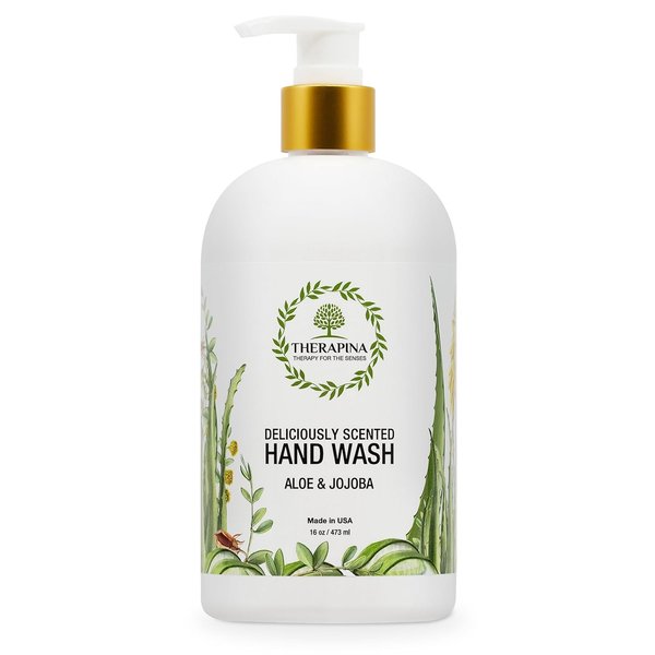 THERAPINA Aromatherapy Luxury Liquid Hand Soap – Vegan, Moisturizing Hand Wash with Aloe Vera, Botanical Oils, Aloe Jojoba Scent – Fancy Liquid Hand Soap for Bathrooms, Kitchen, More, 16 Oz.