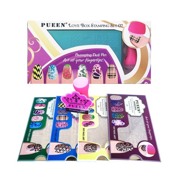 PUEEN Nail Art Stamping LOVE BOX II 02-4 Lover Collection Plates - 125x65mm Unique Nailart Polish Stamping Manicure Image Plate Accessories Kit BH000665