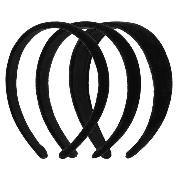 KALIONE Black Velvet Padded Headbands for Women, Solid Soft Headband Soft Padded Headband for Women Solid Headband for Women Velvet Hair Band Thick Head Bands Hair Accessories(3 Packs)